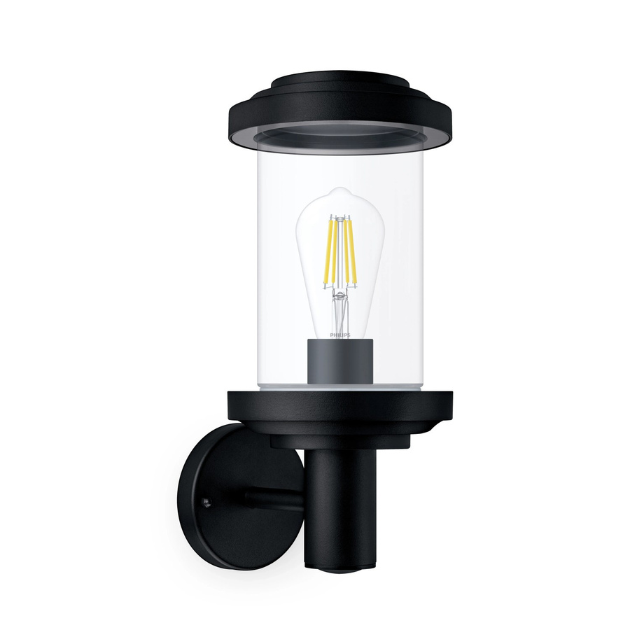 Philips Outdoor-Wandleuchte Listra Rund in Schwarz aus Aluminium und Glas mit E27 Fassung und IP44 Schutzart - Bild 2