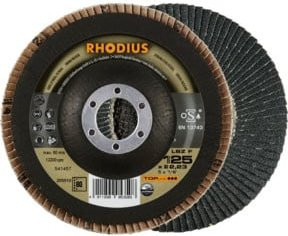RHODIUS TOPline LSZ F EXTENDED Fächerschleifscheibe K80, Durchmesser: 125 mm, Bohrung: 22,23 mm, Farbe: Schwarz - Bild 1