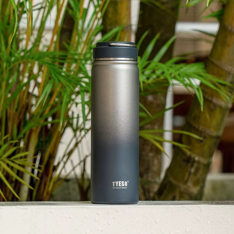 TYESO Thermos Wasserflasche aus Edelstahl mit Farbverlauf in Pink, große Kapazität für Outdoor und Sport - Bild 1