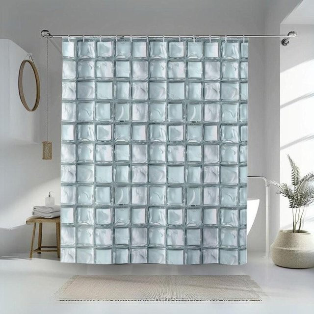 Moderner Duschvorhang mit Glasbaustein-Design von Jessica Chen, Blau, wasserdicht und schimmelresistent, B: 200 cm, H: 180 cm - Bild 1