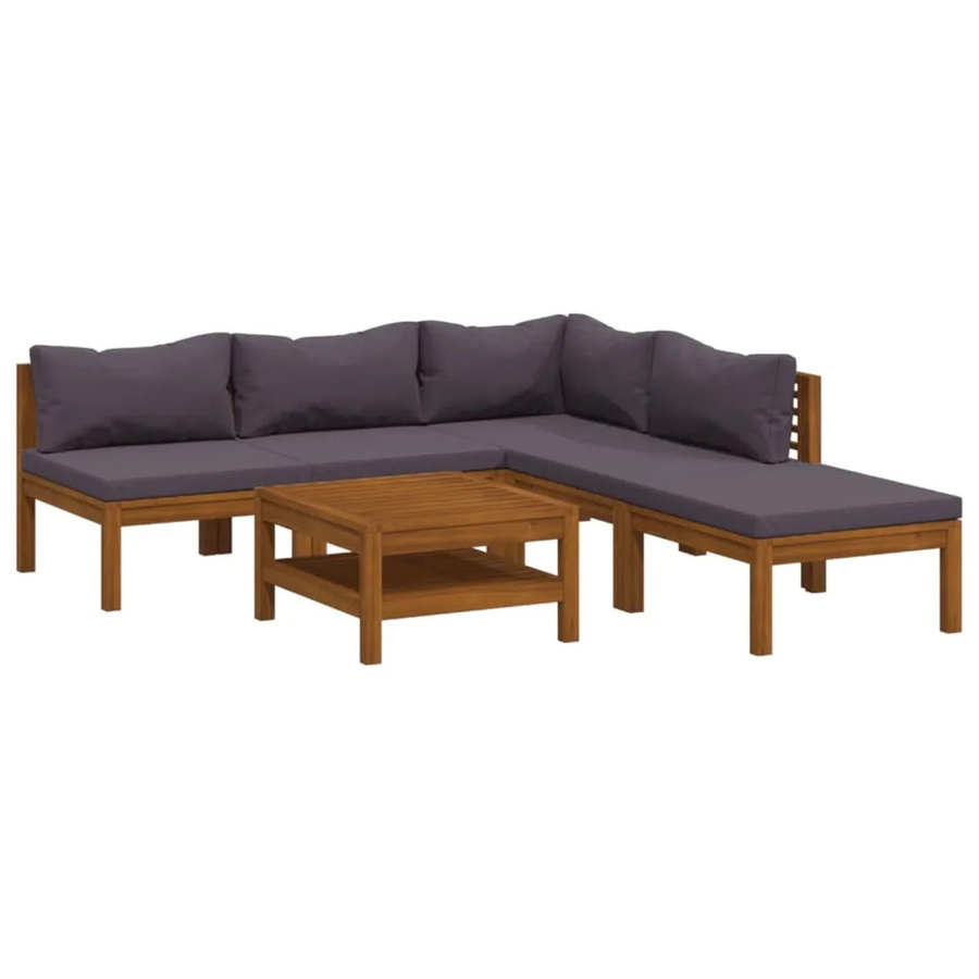 vidaXL 6-tlg. Garten-Lounge-Set aus massivem Akazienholz mit Polstern in Dunkelgrau - Bild 2