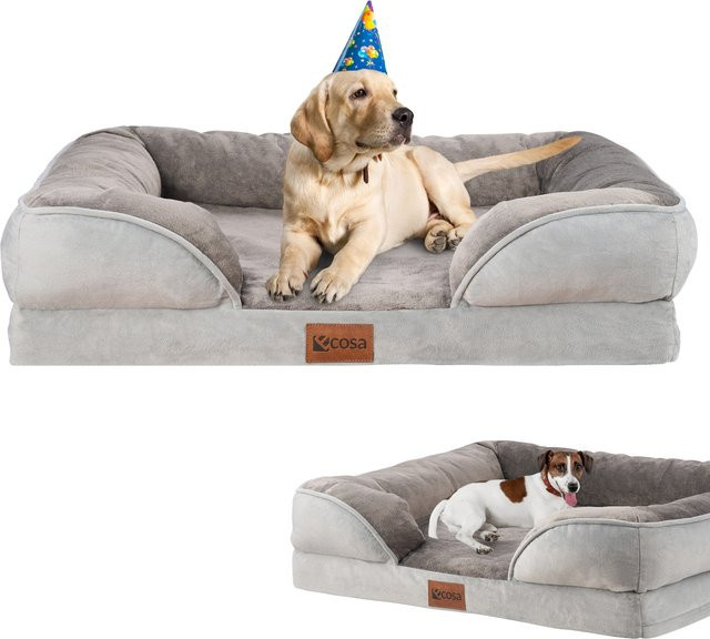 Ecosa Orthopädisches Hundebett aus Samt und Flanell in Grau, B/T/H: 71 x 58 x 18 cm - Bild 1