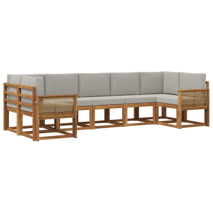 vidaXL Outdoor-Sofagarnitur aus Akazienholz in L-Form mit Kissen, Hellgrau - Bild 2