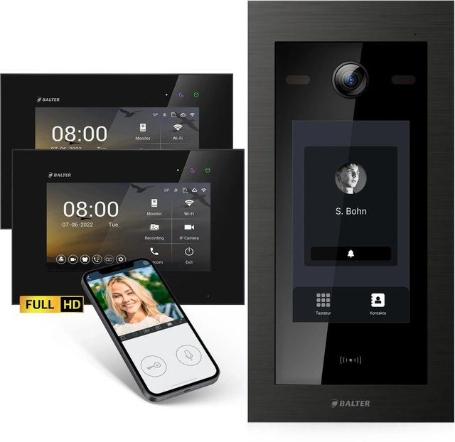 Balter EVO HD Touch Video-Türsprechanlage für Zweifamilienhäuser mit 2x 7 Zoll Monitor und RFID in Schwarz - Bild 1