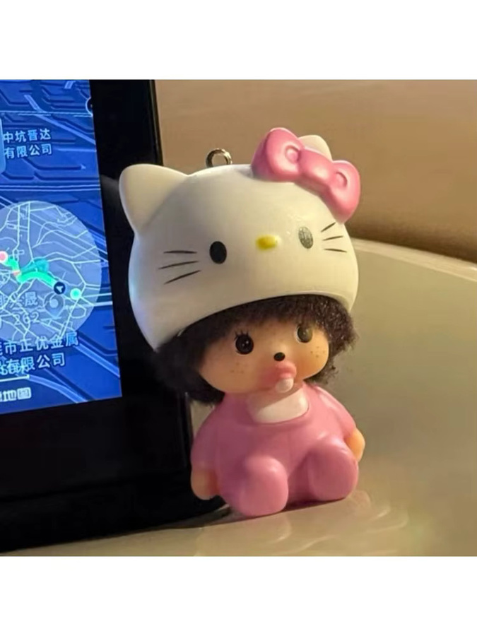 Bandai Hello Kitty Monchhichi Schlüsselanhänger, Puppenanhänger, Rosa / Pink - Bild 4