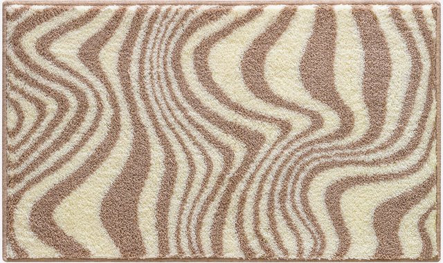 Rutschhemmende Badematte in Beige mit grafischem Design aus 100% Polyacryl, für Fußbodenheizung geeignet - Bild 1