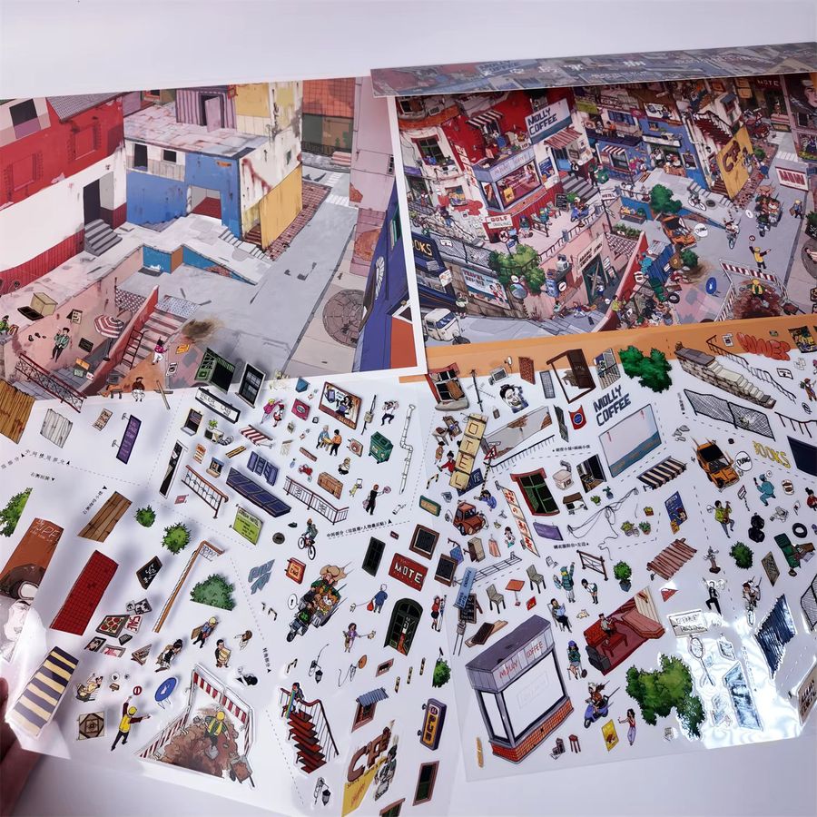My Small Town Life Series DIY-Landschaftsaufkleber Multicolor im A4-Format mit 2 Papieren und 1 Basiskarte - Bild 3