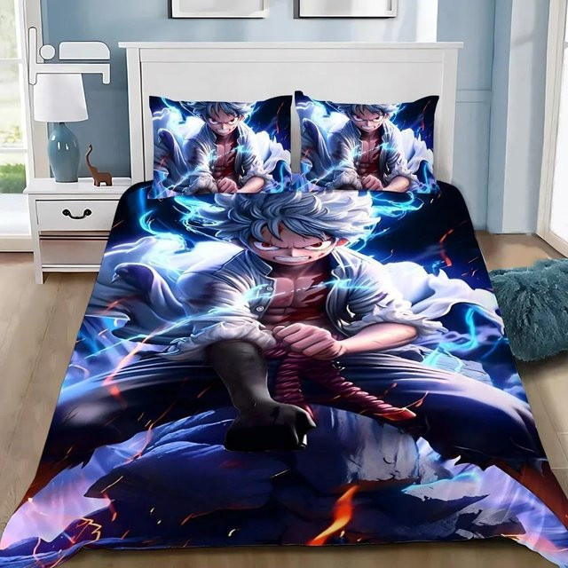 Lodestar Anime Bettwäscheset mit Luffy Motiv, 3-teilig, Blau, B/H: 200 x 230 cm - Bild 1