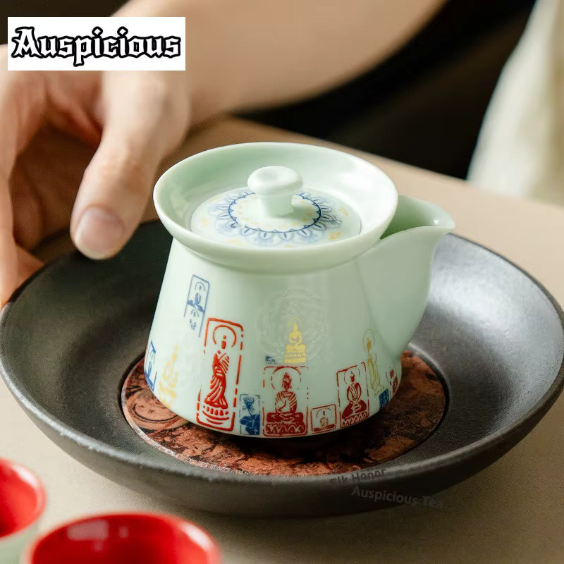 Cangjia Luxus Teekanne aus Keramik mit Tee-Ei und Sieb, Grün, 120 ml - Bild 3