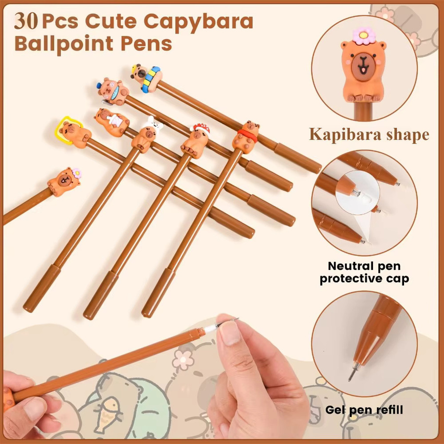 30 Stück Kawaii Capybara Gelstifte mit schwarzer Tinte, 0,5 mm, braun/schwarz, Schreibwaren für Schule und Büro - Bild 2