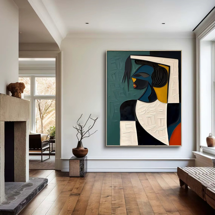 Handgemaltes abstraktes Leinwandgemälde im Picasso-Stil von Potdemiel, buntes 3D-strukturiertes Ölgemälde zur Wanddekoration - Bild 3