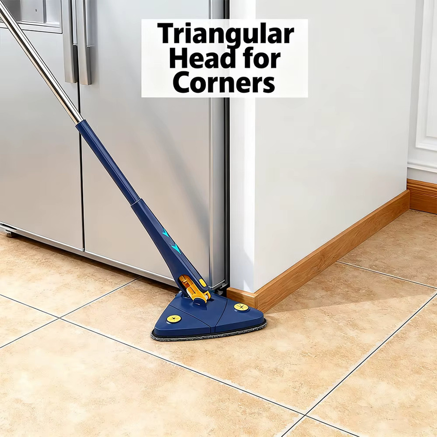 Untior Dreieckiger Mikrofaser-Mop in Blau mit 360 Grad drehbarem Kopf und langem Stiel für Boden, Decken und Ecken - Bild 3