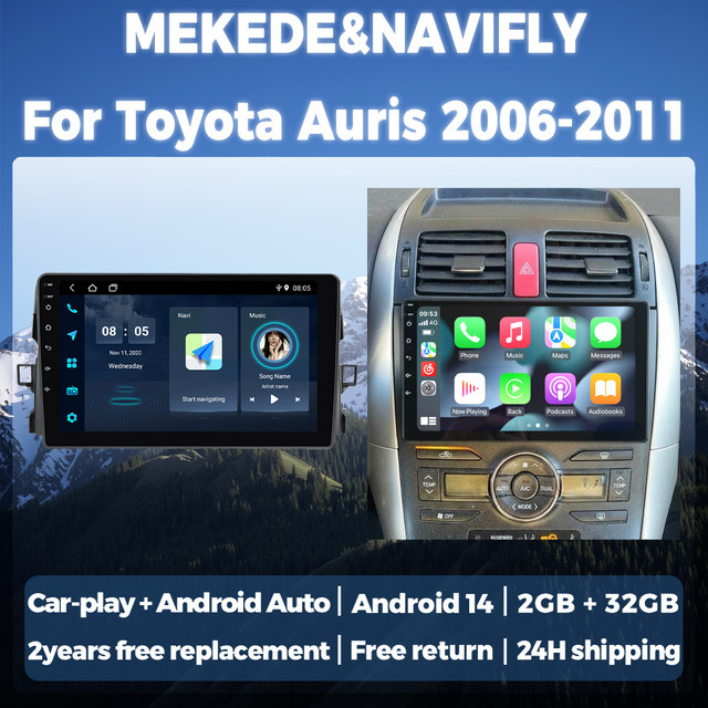 STRONGNAVI Android 14 Autoradio für Toyota Auris 2006-2011 mit 9 Zoll Display, Multimedia-Player mit GPS, CarPlay und WIFI in Schwarz - Bild 1