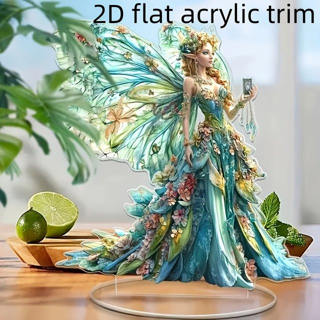Boho Acryl-Blumenfee Tischkarte als kreative Desktop-Dekoration in Grün und Multicolour - Bild 1