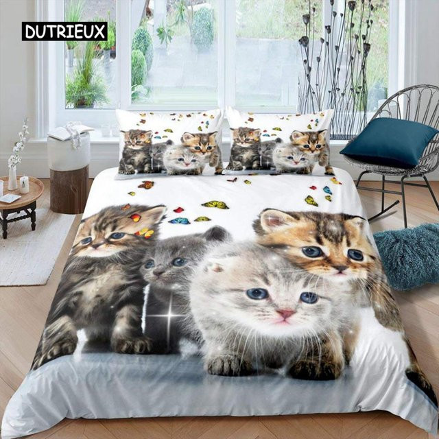 Bettwäsche-Set mit Katzenmotiv von Binchi Outdoor Product, Polyester-Mikrofaser in Schwarz und Weiß, B/H: 140 x 210 cm - Bild 1