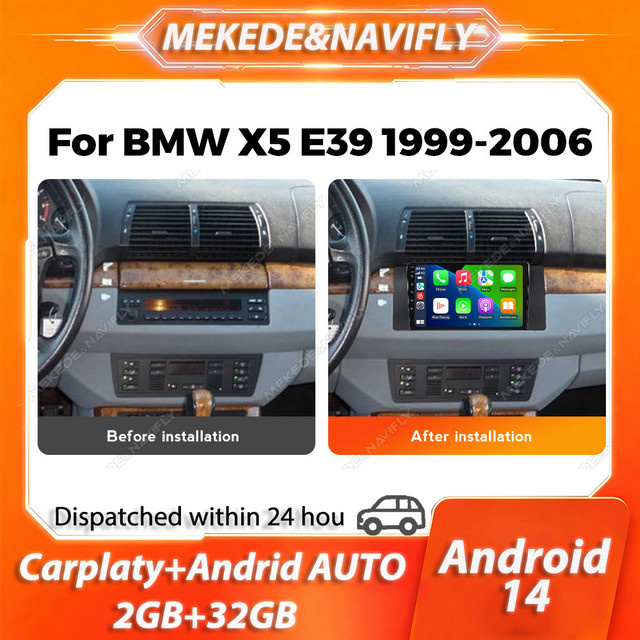 MEKEDE 2 DIN Wireless Carplay Autoradio mit IPS-Bildschirm, GPS und Bluetooth für BMW 5 E39 E53 X5 (1995-2006), Schwarz - Bild 1