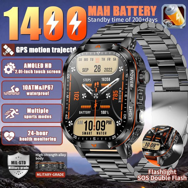 SIMSONLAB Smartwatch, 2,01 Zoll, GPS, 10 ATM, orange - Bild 1