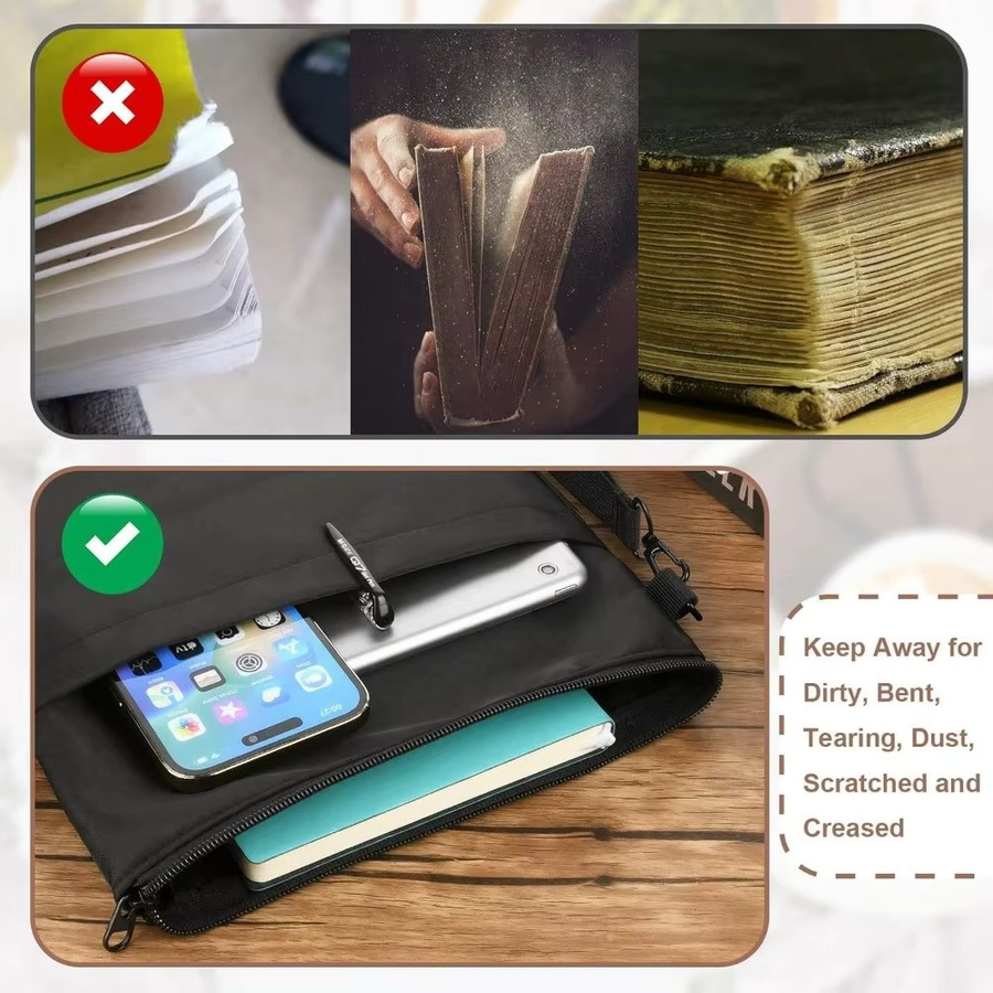 Wasserabweisende und schmutzabweisende Buchhülle mit Reißverschluss in Schwarz - Bild 5