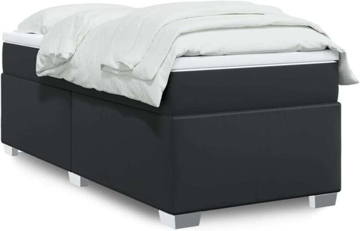 vidaxl Boxspringbett mit Matratze in Schwarz aus Kunstleder B/T/H: 90 x 190 x 46 cm - Bild 1