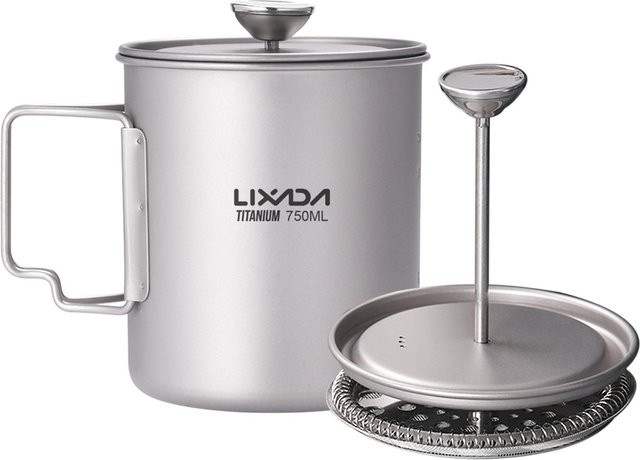 Lixada Titan-Kaffeetasse und French-Press-Topf für Outdoor-Camping in Silber, 750 ml - Bild 1