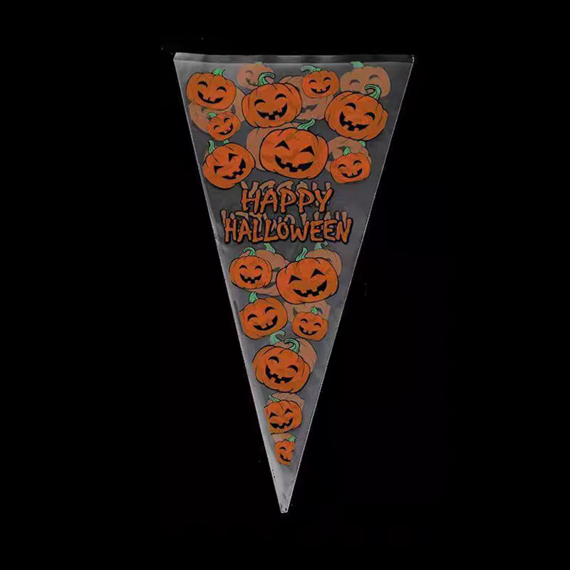 ZYF Halloween Süßigkeiten Taschen, 50 Stück transparente Kunststoff Beutel mit Kürbis-Print für Snack-Verpackungen und Party-Zubehör - Bild 2