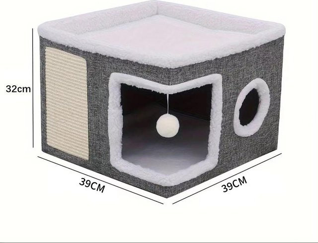 Pet Products My Mehrstöckiges Katzenhaus in Schwarz mit Kratzbrett und warmem Katzenbett, faltbar und rutschfest - Bild 1