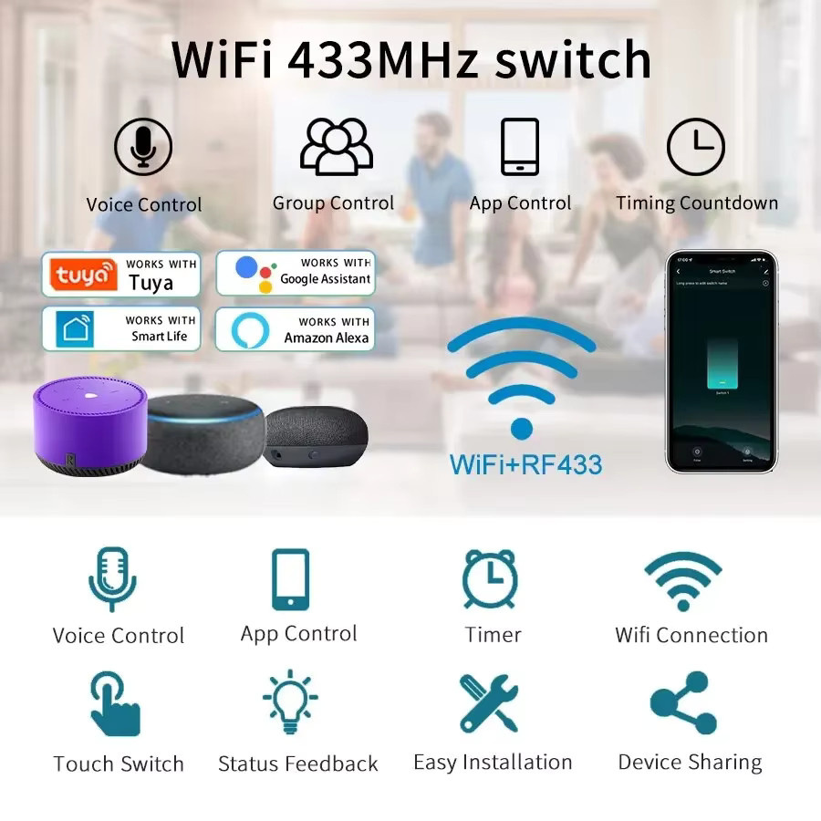 Tuya WiFi Smart Wandtaster aus Glas in Schwarz, moderner rechteckiger Lichtschalter mit RF433, kompatibel mit Amazon Alexa und Google Assistant, erhältlich als 1/2/3-fach mit oder ohne Neutralleiter - Bild 3