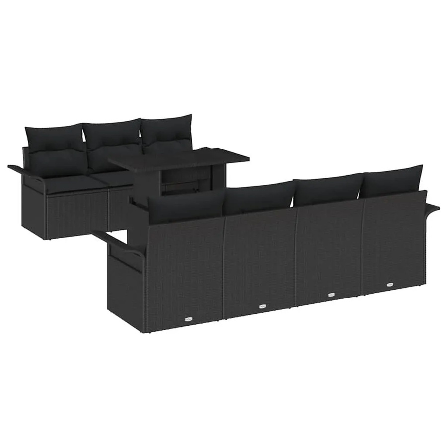 vidaXL 8-teiliges Garten-Sofa-Set aus Poly-Rattan mit Kissen in Schwarz - Bild 2