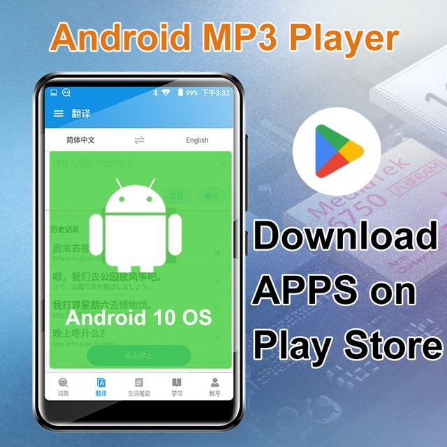 Famue Android 10 MP4-Player mit 4-Zoll-IPS-Bildschirm, WLAN und Bluetooth in Schwarz - Bild 1