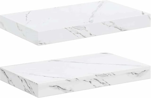 vidaXL Wandregal Set 2 Stück in Weiß Marmor aus Holzwerkstoff, B/T/H: 40 x 23,5 x 4 cm - Bild 1
