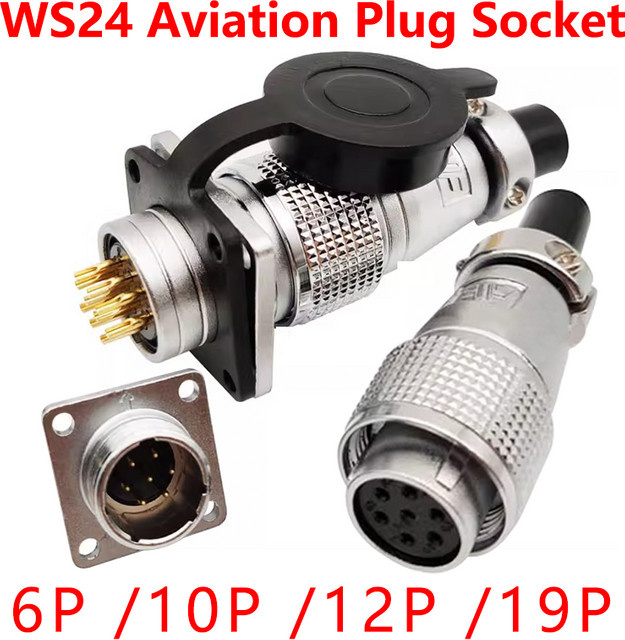 PLS24 WS24 Rund Metall Luftfahrt Buchse Stecker Set mit M24 Gewinde und 6/10/12/19 Pin Optionen in Silber - Bild 1