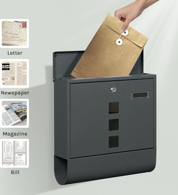 WOLTU Briefkasten aus Metall mit Schloss und Namensschild in Anthrazit - Bild 1