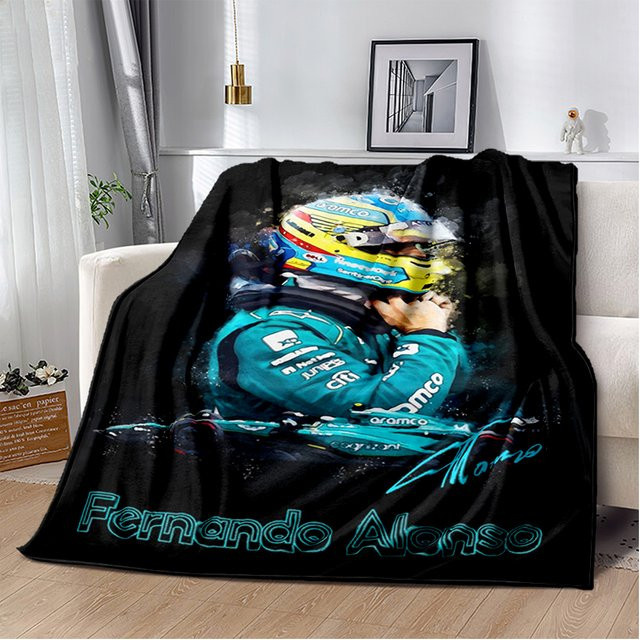 MINISO 3D Fernando Alonso 14 F1 Racer Flanelldecke, weiche Überwurfdecke in Blau, B/T: 145 x 200 cm (90 x 75 cm) - Bild 1