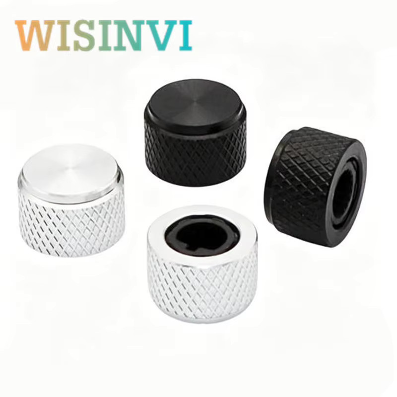 2 Stück WISINVI Aluminiumknopfkappen Schwarz, gerändelt, für 6 mm D-Welle/Floral-Achse, B: 13 mm, H: 8,5 mm - Bild 2