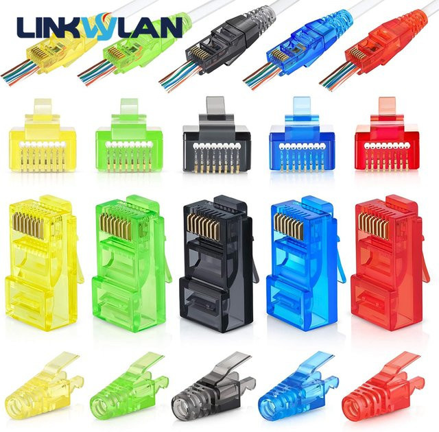 Linkwylan RJ45 Cat6 Pass Through Steckverbinder für Ethernet LAN Netzwerkkabel, Multicolor - Bild 1