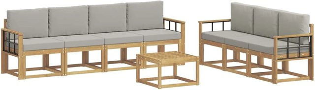 vidaXL Outdoor-Sofagarnitur 8-teilig aus Akazienholz mit Polstern in Weiß und Hellgrau, B/T/H: 59 x 59 x 37 cm - Bild 1