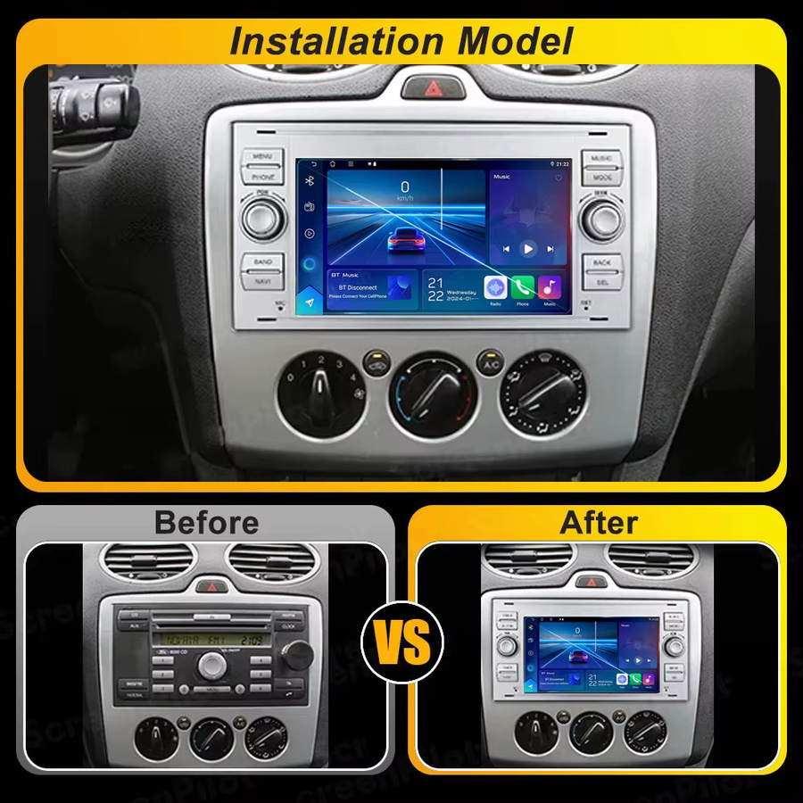 Nevegetor Android 15 Auto Radio mit WiFi, GPS und Bluetooth für Ford Mondeo, S-Max, Focus, C-MAX, Galaxy, Fiesta, Transit, Fusion und Kuga in Schwarz - Bild 4