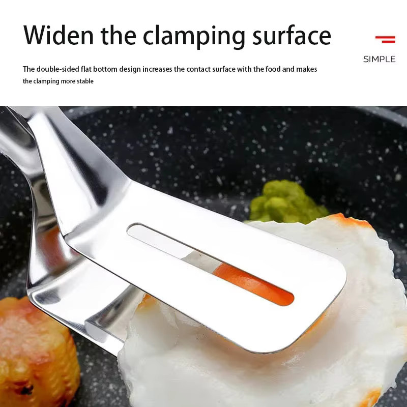 HOCOSHINE BBQ Grill Zange aus Edelstahl in Silber mit doppelseitiger Schaufel und Clip für Steak, Fisch und Gemüse - Bild 4