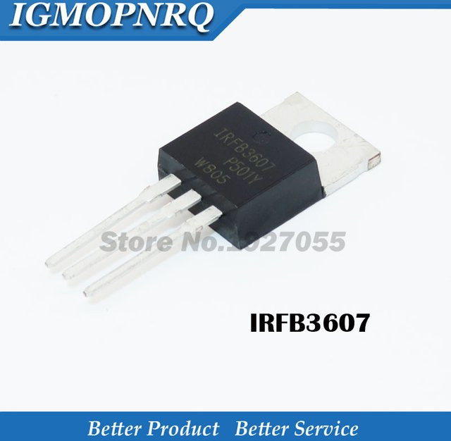 10 Stück IRFB3607PBF MOSFET N-Kanal Feldeffektröhre in Schwarz, 75 V, 80 A, TO-220 Gehäuse - Bild 1