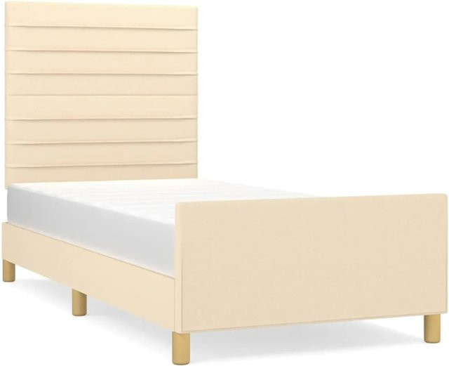 vidaXL Bettgestell mit Kopfteil in Beige aus Stoff und Holz, B/T/H: 90 x 200 x 128 cm - Bild 1