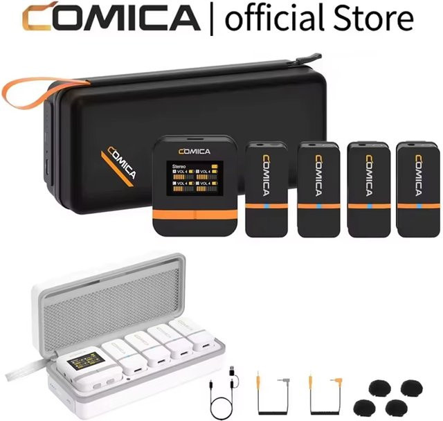 Comica Vimo Q Vierkanaliges Mini-Funkmikrofon als Drahtloses Lavaliermikrofon mit Ladeetui in Schwarz für Kamera, Smartphone und PC - Bild 1