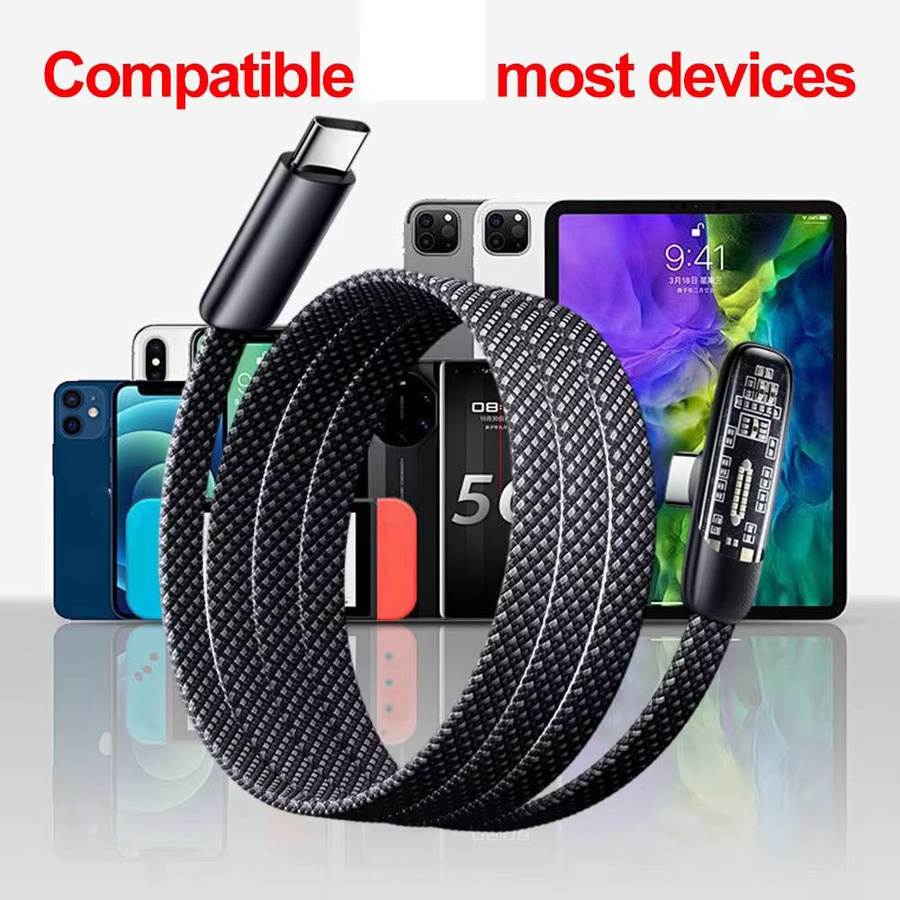 VBNM USB-C Kabel mit 90-Grad-Winkel, 60W Schnellladefunktion und Datenübertragung, schwarz, nylon-geflochten - Bild 6