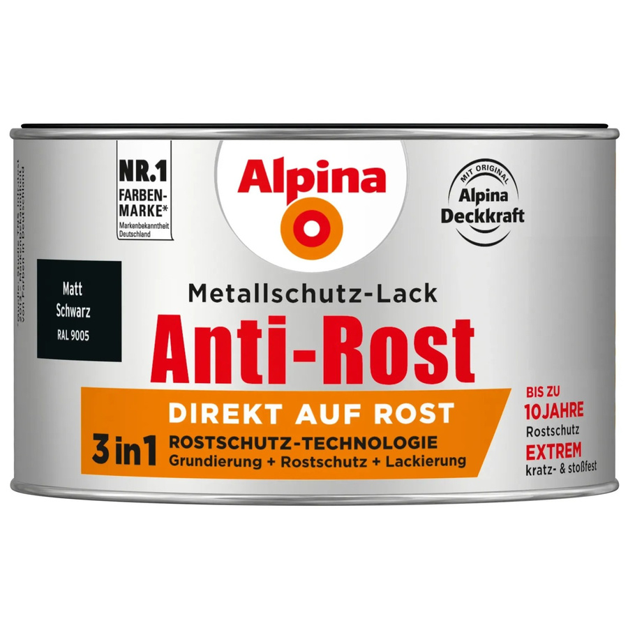 Alpina Metallschutz-Lack Anti-Rost Schwarz matt 300 ml - Bild 2