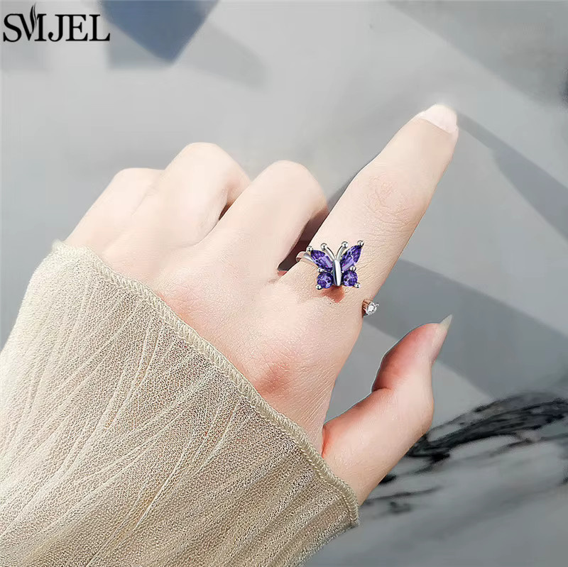 SMJEL Ring, Schmetterling, Kristall, Lila, Silber, Damen - Bild 1