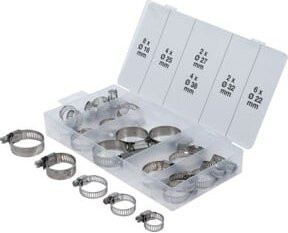 BGS Schlauchklemmen-Sortiment 8055-1 aus rostfreiem Edelstahl in Silber, 26-teilig, Ø 16 - 38 mm - Bild 1