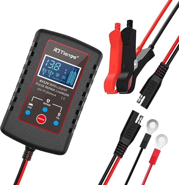 Smart Batterie Ladegerät mit ASE Adapter Kabel für 6V und 12V, Automatisches Float-Ladegerät für Auto und Motorrad, Schwarz - Bild 1