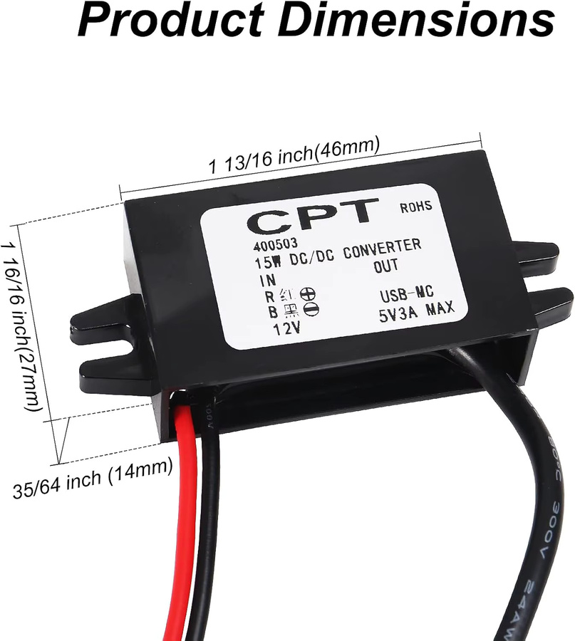 AOKIN Gleichstrom-Abwärtswandlermodul mit USB-C-Schnittstelle, 12V bis 5V, 3A, 15W, Schwarz - Bild 4
