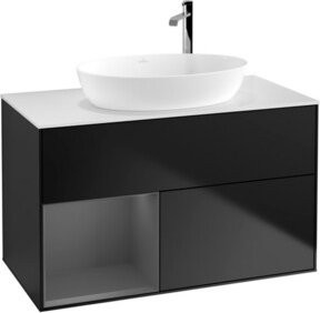 V&B Waschtischunterschrank Finion 100 mit Wandbeleuchtung, Blau lackiert, B/T/H: 100 x 50,1 x 50,1 cm - Bild 1