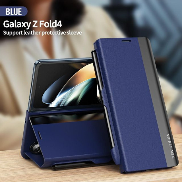 Magnetische Leder-Klapphülle für Samsung Galaxy Z Fold 7 6 5 4 5G mit Stiftefach und S Pen Halterung in Blau - Bild 1