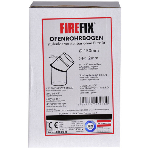 FIREFIX Rohrbogen aus Stahl in Schwarz, Durchmesser: 15 cm, Stärke: 1,8 mm - Bild 2